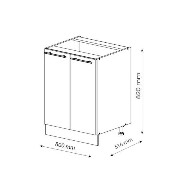 Vicco Fame-Line underställ under diskbänk, blank svart ek, 80 cm med hylla, PA Ek Blank svart ek, Vit