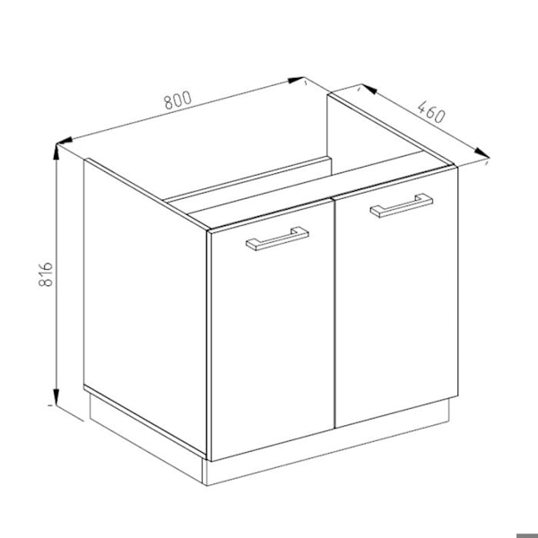 Vicco lavemøbel under vask R-Line, Antracit højglans, 80 cm, PA Eg Antracit Högglans, Vit