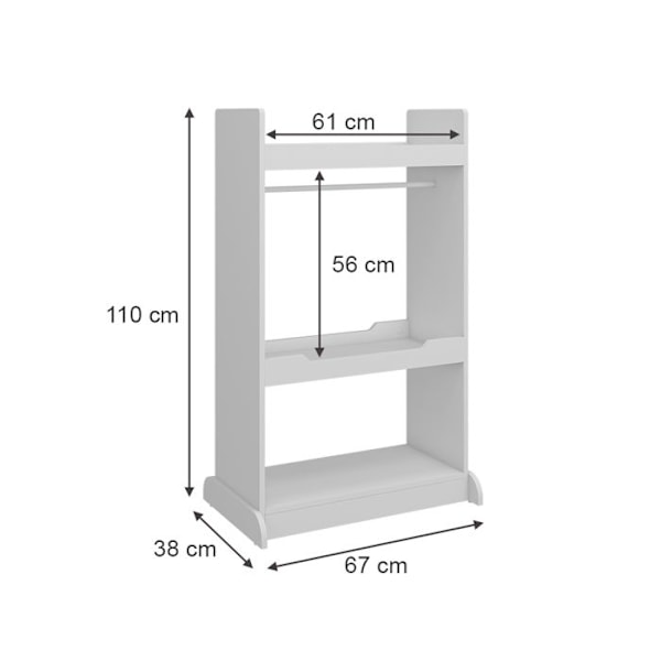 Conny barngarderob, 67 x 110 cm med hängstång och träknoppar, Vit, Vicco