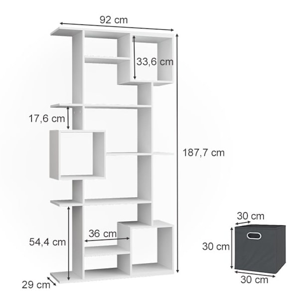 Vicco kuutio säilytysyksikkö Cube, valkoinen, 92 x 187,5 cm, 2 taittolaatikkoa Vit