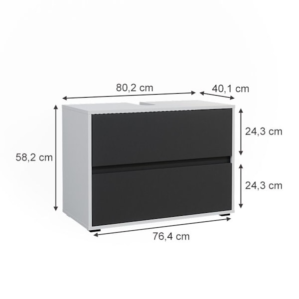 Maltin yksi alaosa, 80,2 x 58,2 cm kahdella suurella laatikolla, valkoinen/antrasiitti, Vicco