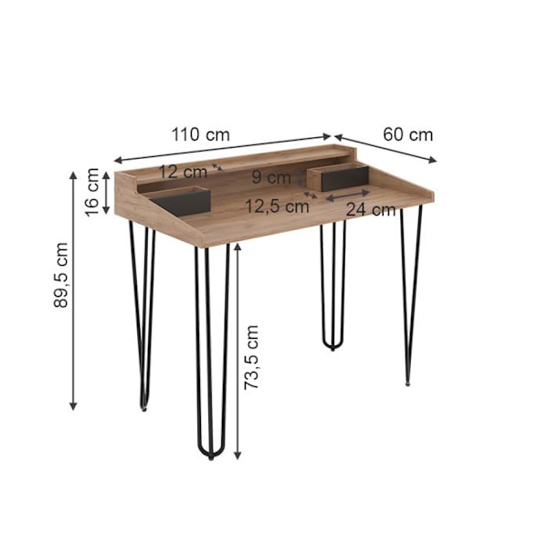 Sannar sminkbord, 110 cm med lådor, Ek, Vicco