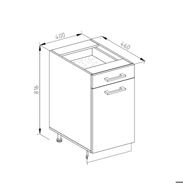 Køkkenmøbel R-Line, 40cm, PT Eg, Grå ædel, Hvid, Vicco Ädelgrå, Vit