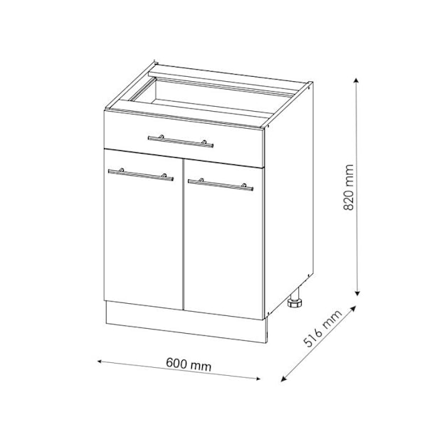 Vicco Fame-Line badrumsförvaring, blank svart ek/vit, 60 x 81,6 cm med låda, utan bänkskiva Blank svart/vit ek