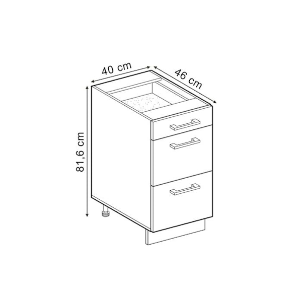 Køkkenmøbel R-Line, 40cm med skuffer, uden PT, Sonoma, Gyldent eg, Vicco Sonoma, Guldiger ek