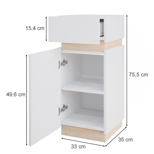 Vicco Gloria badrumsförvaring, Vit, 33 x 75,5 cm med dörr och låda