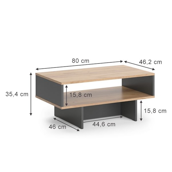 Vicco Sofabord Josef, Antracit, 80 x 35,4 cm med 1 hylde Antracit/gyllene ek