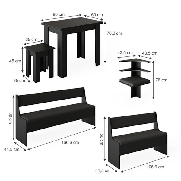 Roman hörnbänkgrupp, 150 x 41,5 cm med bord, Svart, Vicco Svart