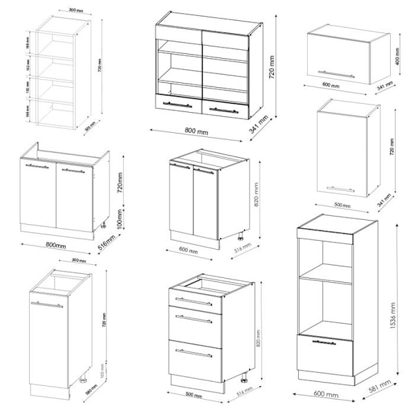 Fame-Line kök, 280 cm, Blank svart ek/guld ek, Vicco Blank svart ek/gyllene ek, Gyllene 