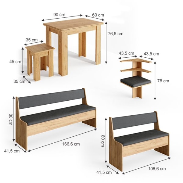 Vicco Gruppe af hjørnebænke Roman, Guldstærk eg, 210 x 41,5 cm med bord Gyllene styrka ek, antracit