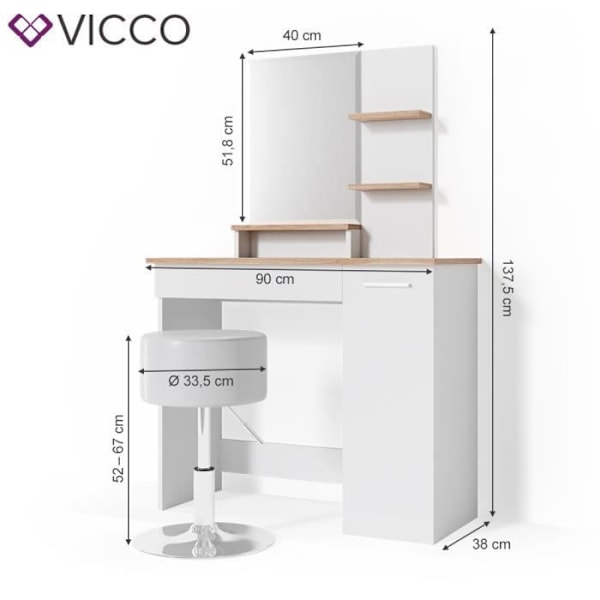 VICCO sminkbord Julia White Sonoma med pall