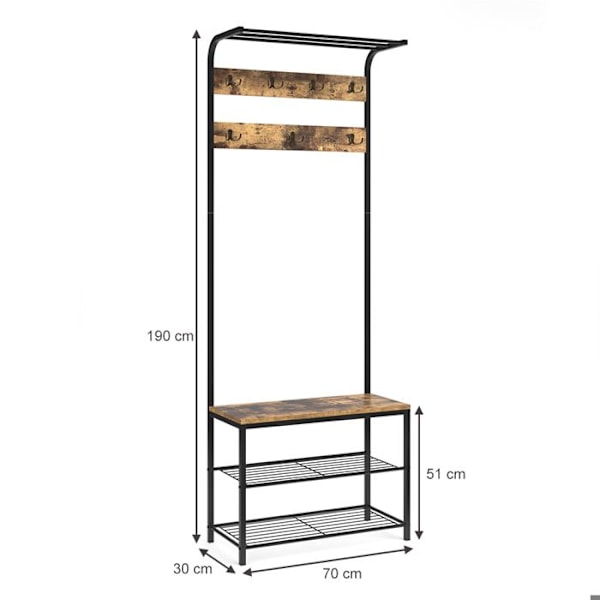 Vicco Vestiaire Fyrk, Rustik eg, 70 x 190 cm Rustik eg, Sort