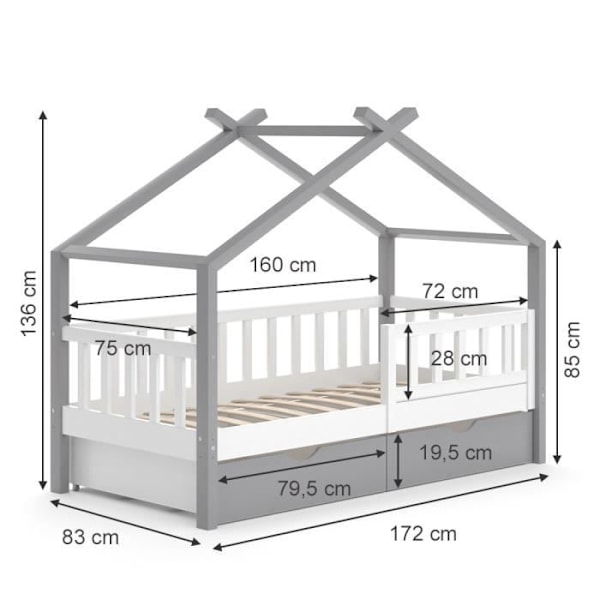 VitaliSpa Design barnsäng 80x160 grå vit Grå-vit