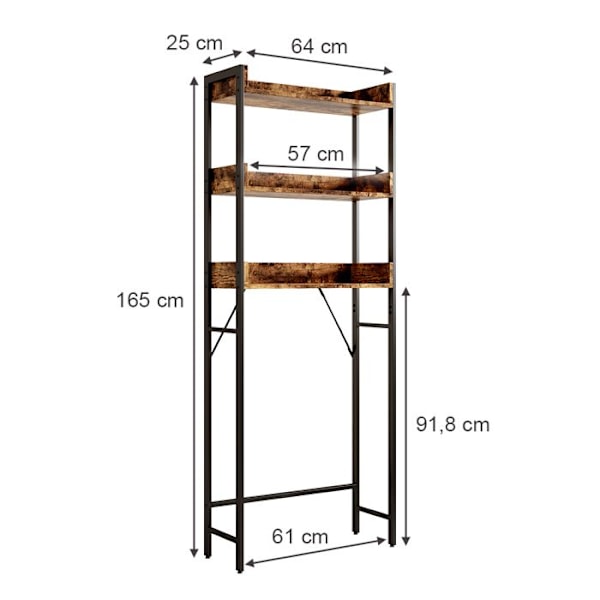 Fyrk tvättmaskinsskåp, 64 x 165 cm med 2 öppna fack, Rustik ek, Vicco Rustik ek, svart