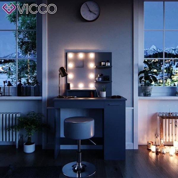 VICCO Julia sminkbord i antracit med pall och LED