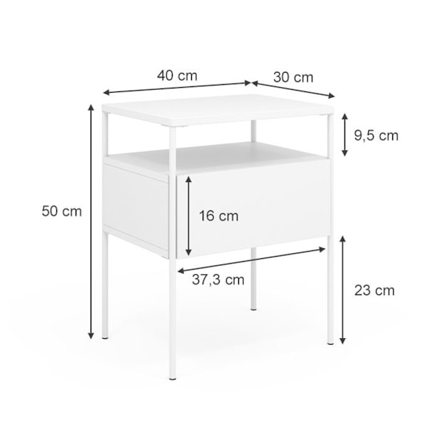 Vicco Mira sängbord, Vit, 40 x 50 cm Set om 2 Vit