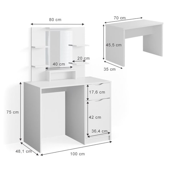 Coiffeuse Vicco Ruben hvid, sminkebord, sminkeskab, kommode Vit