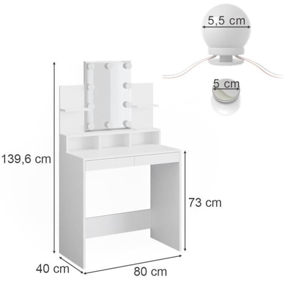 VICCO Ania peilipöytä valkoinen + LED Vit