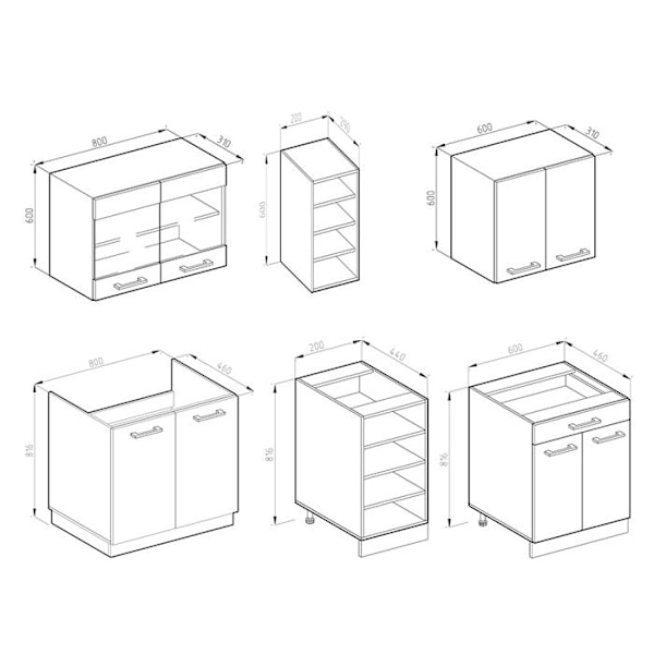 R-Line kök, 160 cm utan bänkskiva, Lantvit/vit, Vicco Country vit/vit, Vit