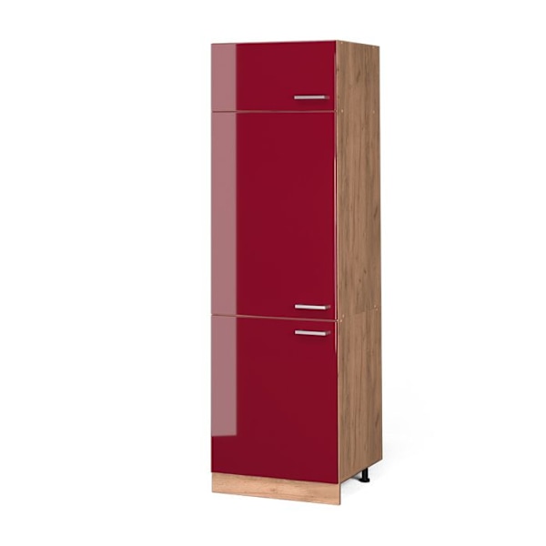 Armoire til køleskab R-Line, 60 cm, Bordeaux højglans, Guld egetræ, Vicco Vinröd Högglans, gyllene ek