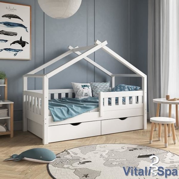 Vitalispa Design barnsäng, babysäng, tonårssäng, lådor, lamellbotten Vit