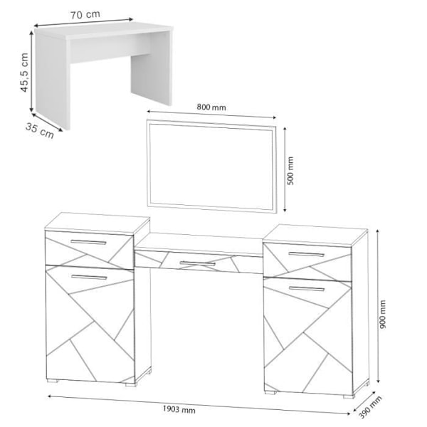 Vicco Irma Ultrablank vit sminkbord + Bank