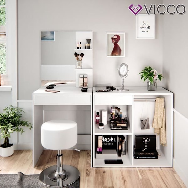 Vicco Isabelle sminkbord, sminkbord, sminkbyrå + pall, enstaka möbler Vit