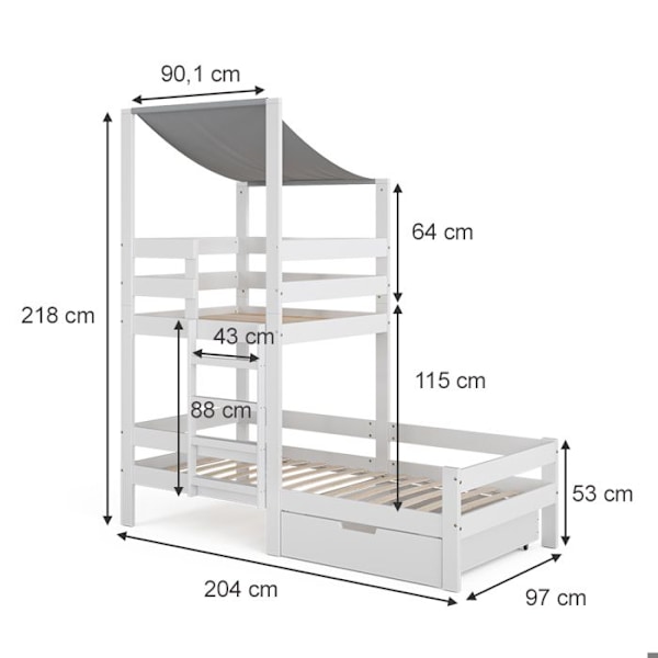 Vitalispa Tom hyttsäng, Vit, 90x200 cm med låda Vit