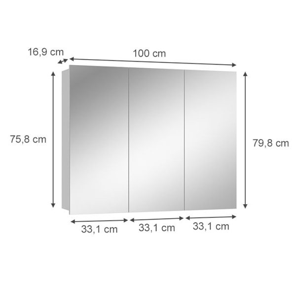 Vicco badskab Sola, Hvid, 100 x 79,8 cm med 3 døre Vit