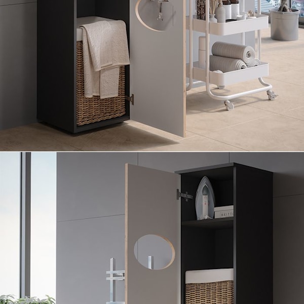 Armoire à linge Irma, 32x192cm, Anthracite/lys, Vicco Antracit/gyllene ek