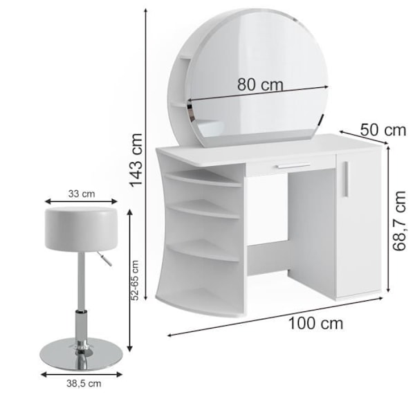 VICCO Almina sminkbord vit vit + LED Vit