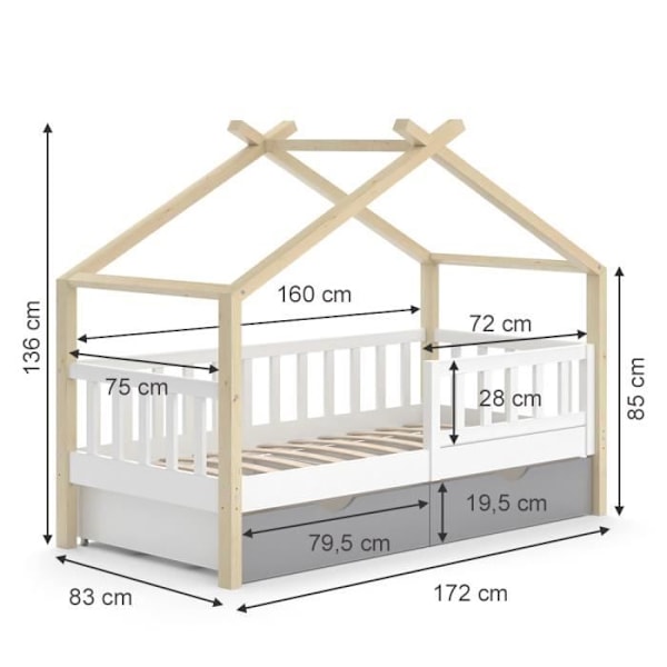 Barnsäng VitaliSpa Design madrass 80x160 naturvit grå Naturlig-vit-grå