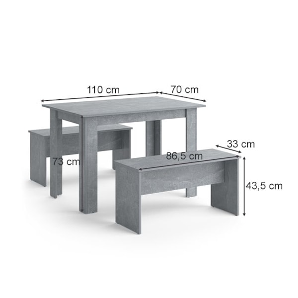 Vicco Bordsset Sittgrupp Matset Sentio Betong 110 cm Matbordsbänk Betong