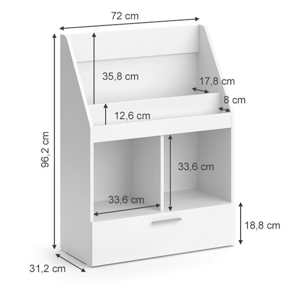 Vicco bibliotek Luigi, Hvid, 72 x 96,2 cm uden klappeskabe Vit