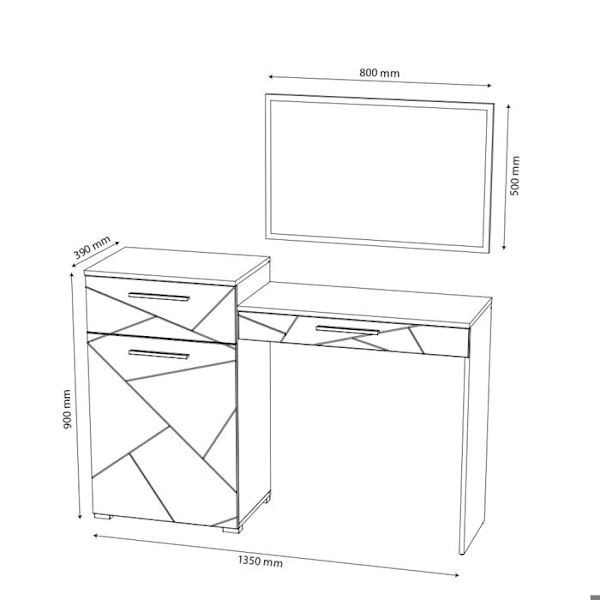 Vicco Irma sminkbord, Högblank vit, 135 cm Vit Högglans