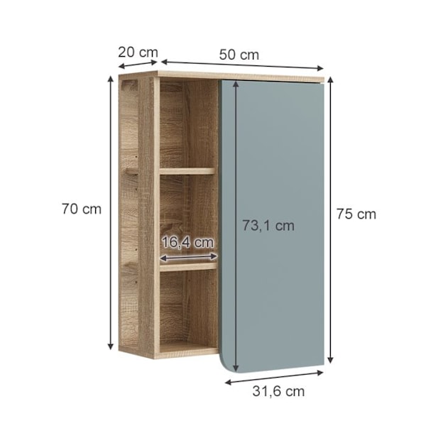 Vicco Armoire de Karen, Sonoma, 50 x 75 cm med dør og åbne rum Sonoma, Sonoma