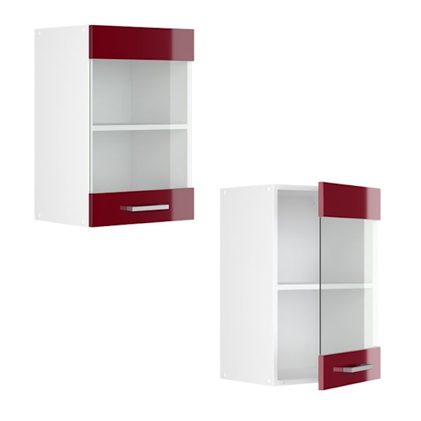 Korkea kaappi lasiovella VICCO R-Line White/Bordeaux Brilliant 40 cm Vinröd Högglans, Vit