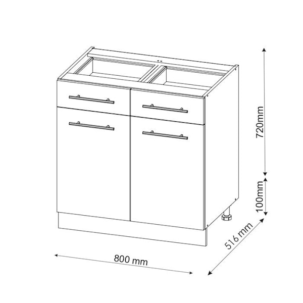 Vicco køkkenmøbel Fame-Line, Glansfuld sort egetræ, 80 cm, PA Antracit Blank svart ek, Vit