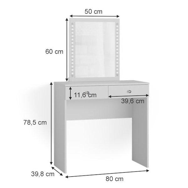 Vicco Elara peilipöytä, harmaa, 80 cm LED-valolla Grå, ek