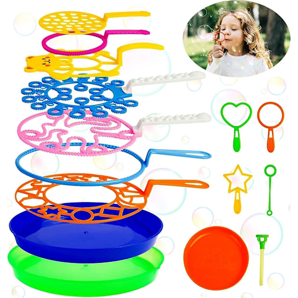 Bubble Wands Set, 15st Big Bubble Wand-leksaker med bricka, stora bubbeltillverkningsleksaker för barn, för utomhuslek