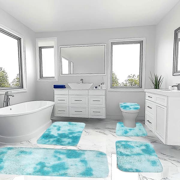 Blandede farver bademåtter 5 sæt badeværelsestæpper Light blue