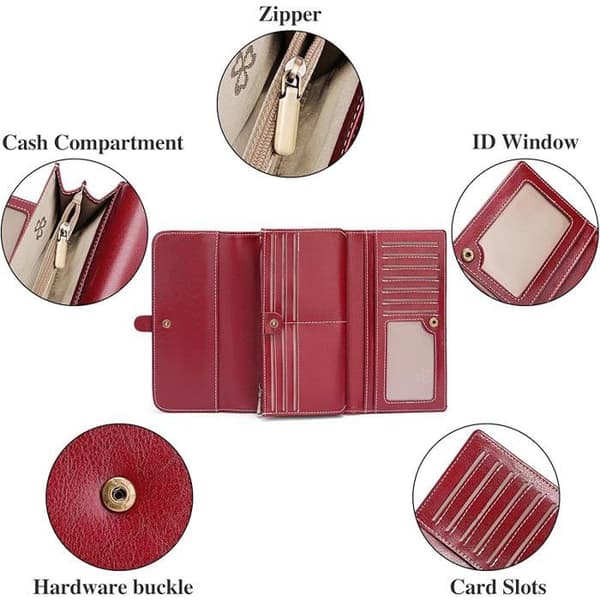 XJYDNCG Dam Lång Trifold Plånbok - RFID-blockering - Röd