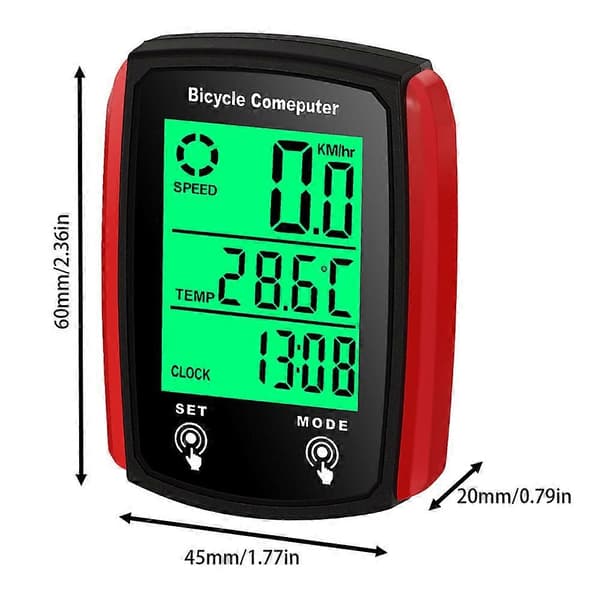 Kablet Cykelcomputer Vandtæt Cykelcomputer Odometer til Lange Cykelture Red Black