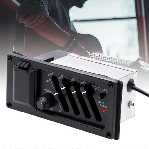 Piezo-gitarrpickup, 4-bands förförstärkare-equalizer, plastmaterial, tonjustering för el- och akustiska gitarrer, studio- och liveanvändning, 1 styck