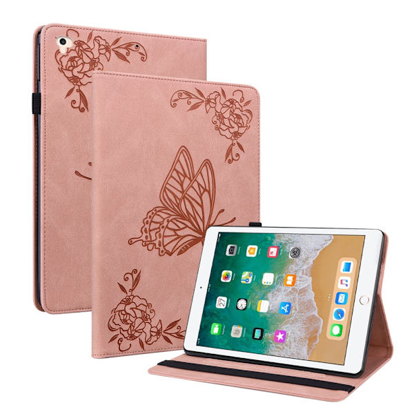 Nahkakotelo iPad 9.7 5. sukupolvi (2017) Perhoset Pinkki