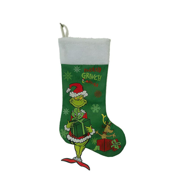 Grinch-joulusukat Xmas-lahjatavarat Suuret sukat joulukuusen riippukoristeet perhejuhlien sisustukseen