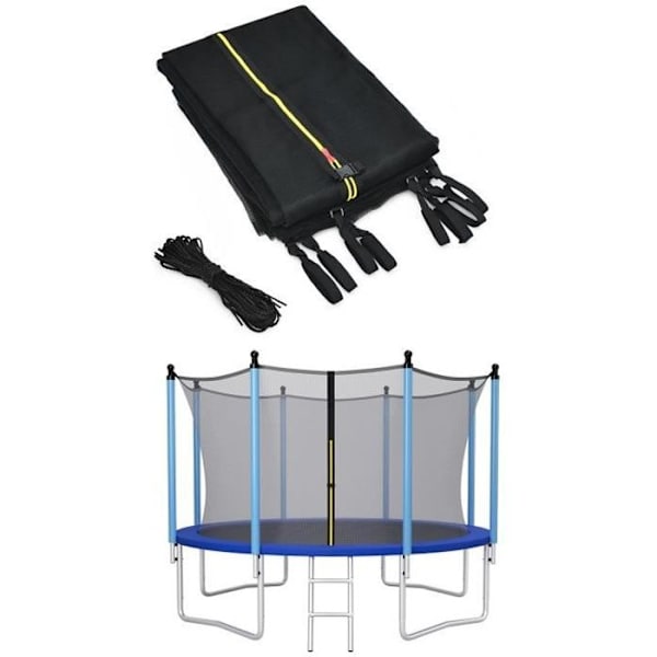 COSTWAY Trampolin sikkerhedsnet 427cm 14FT-8 lige stolper-Dobbelt lynlås og sikkerhedsspænder-PE-Udendørs Svart