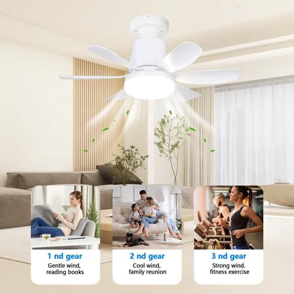LED Loftventilator med Lys E27 - 47 cm - 30W, 2400lm, 3 Hastigheder, 3 Farver - Timer - Stille - Til Soveværelse, Stue
