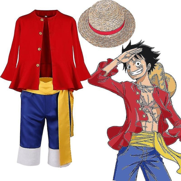 Luffy Cosplay -asu Anime Monkey D Luffy Cosplay Uniform hattu Halloween-asu miehille pojille lapsille