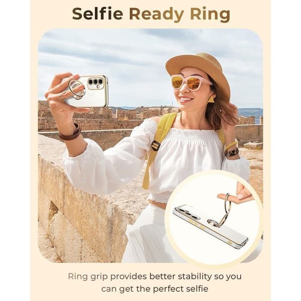 Silikondeksel - BOOLING - til Samsung Galaxy S26 - med roterende ring og snor - Hvit Vit